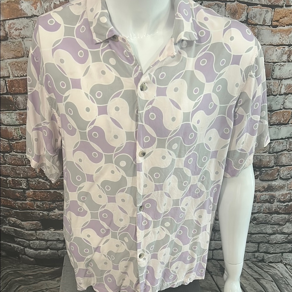 PacSun Casual Button Down Shirt in Purple and White